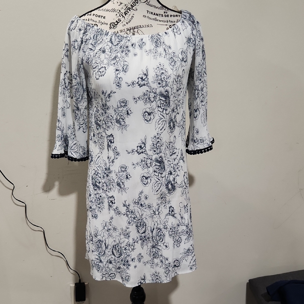 Floral White and Blue Dress